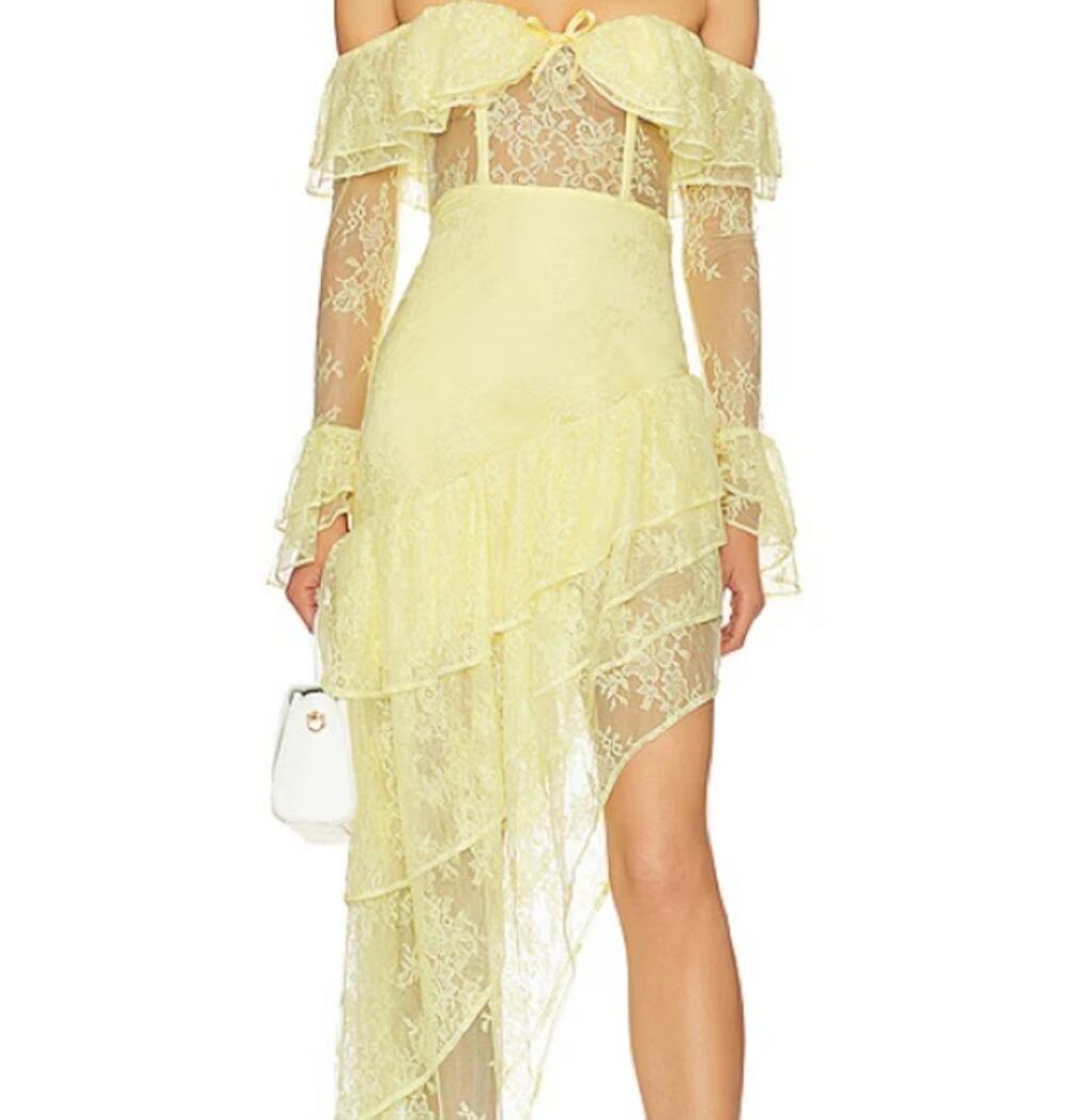 Homecoming Dress y2K MAJORELLE Yellow Lace Asymmetrical Corset Size M